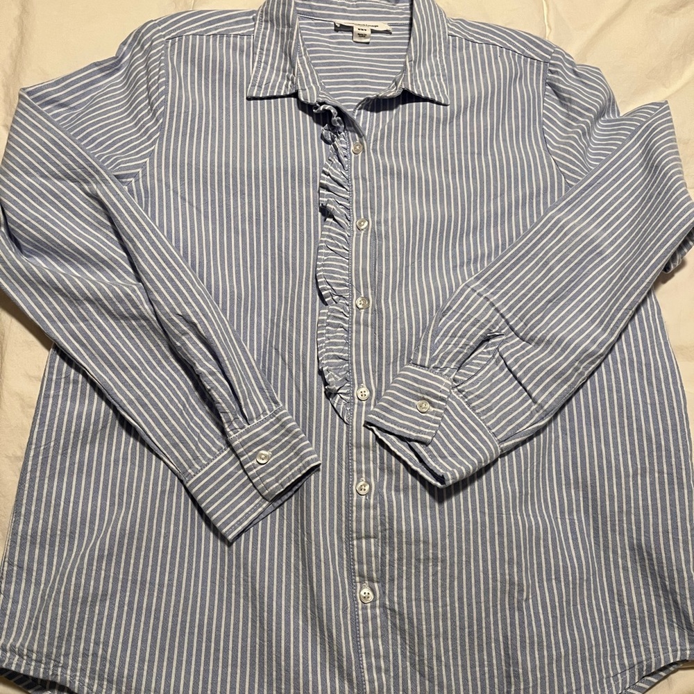beachlunchlounge Women’s Blue & White Striped  Button Down Shirt Size Medium